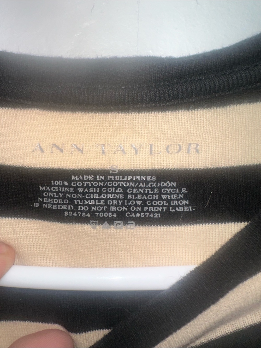 Ann Taylor Beige and Black Striped Long-Sleeve Tee - Picture 2 of 2